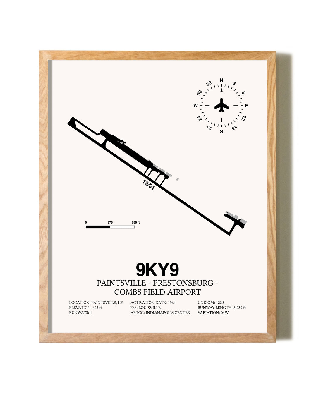 Paintsville-Prestonsburg - Combs Field Airport framed print in natural wood frame