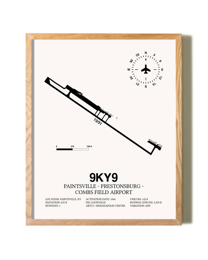 Paintsville-Prestonsburg - Combs Field Airport framed print in natural wood frame