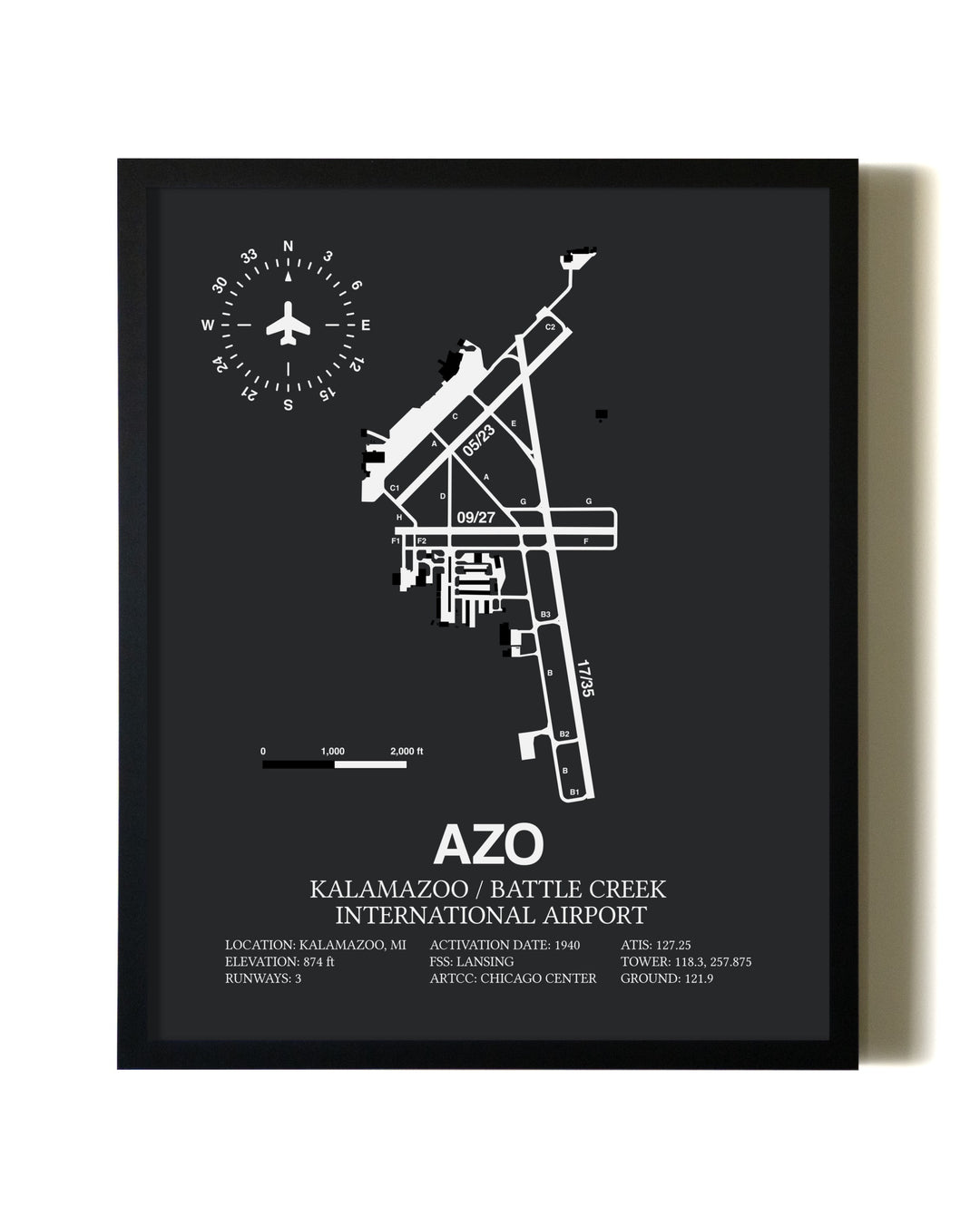 Unframed Kalamazoo / Battle Creek International Airport map print poster