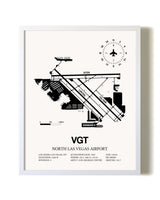 North Las Vegas Airport airport map poster in oak frame