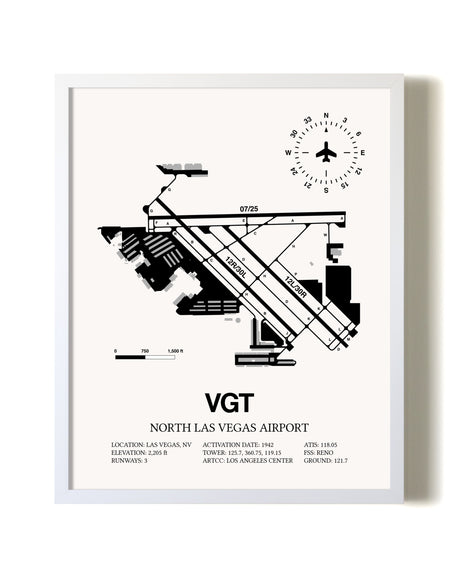North Las Vegas Airport airport map poster in oak frame
