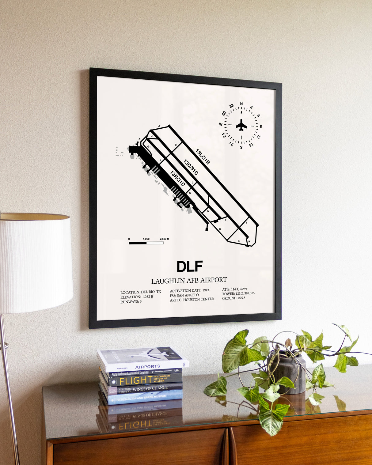 Laughlin AFB Airport aviation wall décor in black wood frame