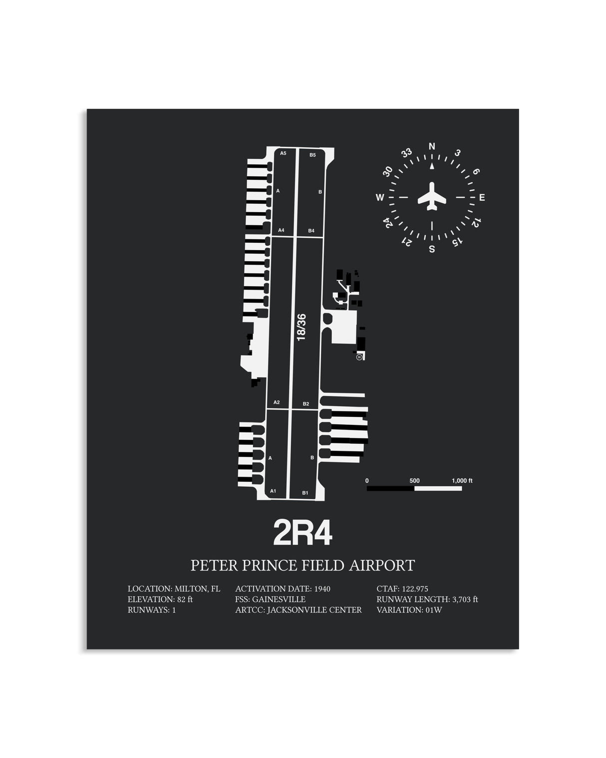Gray Framed Peter Prince Field Airport layout wall art poster