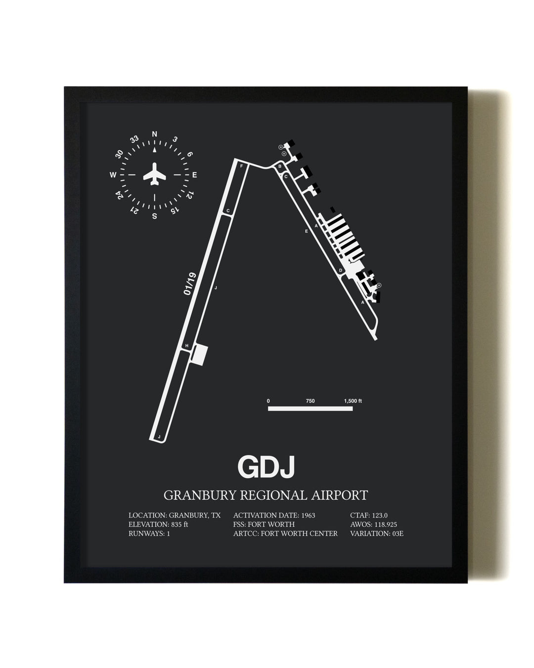 Unframed Granbury Regional Airport map print poster