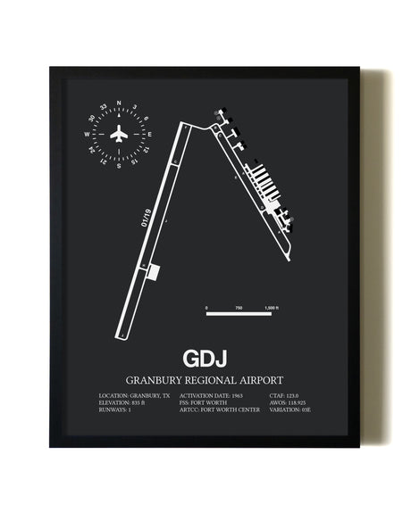 Unframed Granbury Regional Airport map print poster