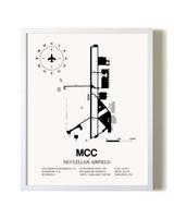 McClellan Airfield airport map poster in oak frame