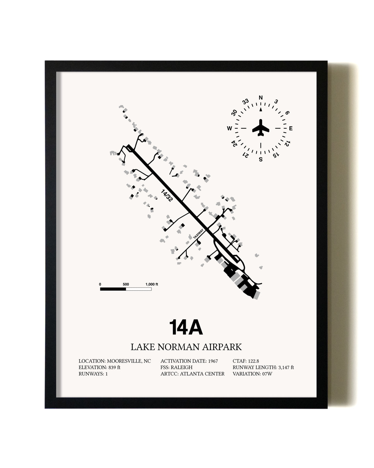 Framed Lake Norman Airpark wall art poster in black frame