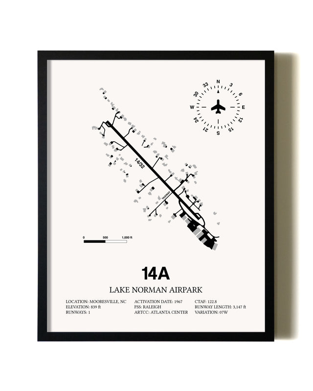 Framed Lake Norman Airpark wall art poster in black frame