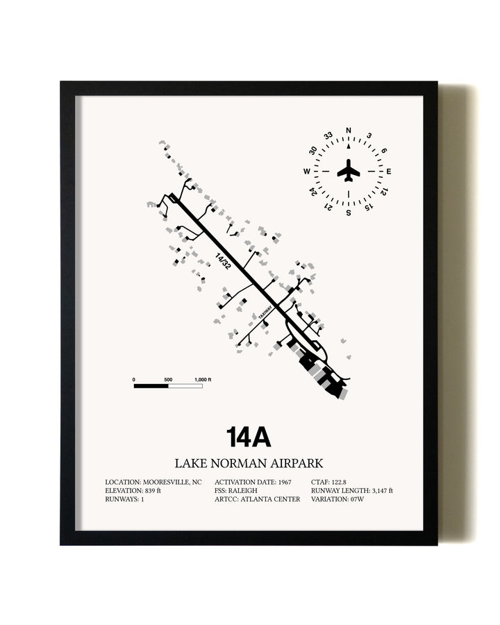 Framed Lake Norman Airpark wall art poster in black frame