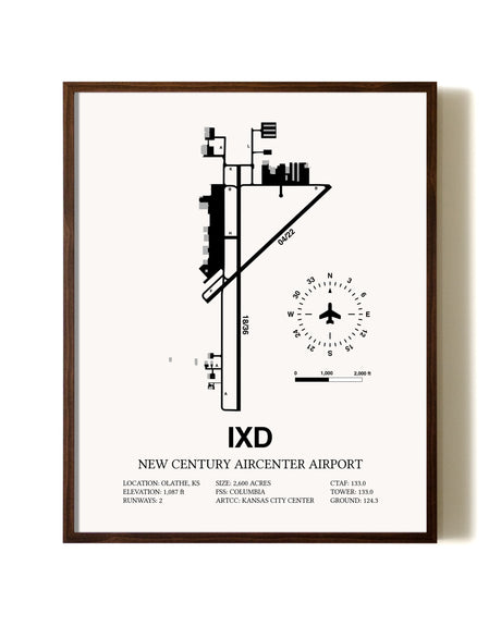 New Century Aircenter Airport aviation print in walnut frame