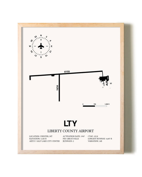 Liberty County Airport framed wall art in white frame
