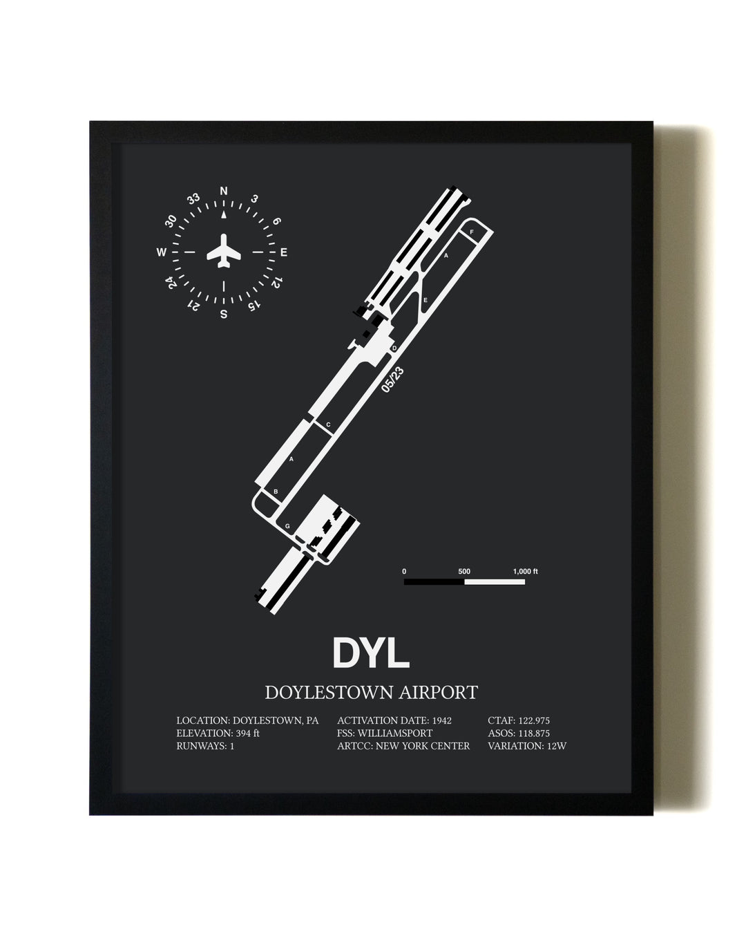 Unframed Doylestown Airport map print poster