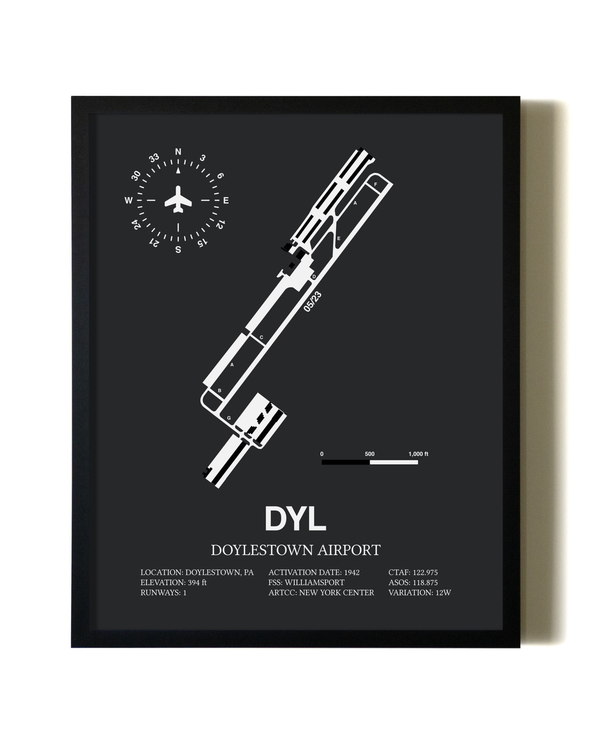 Unframed Doylestown Airport map print poster