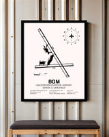 Greater Binghamton Airport / Edwin A. Link Field framed poster displayed in an airplane hangar