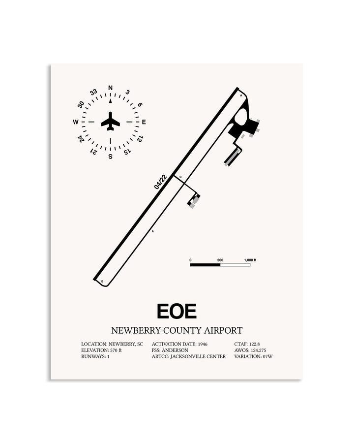 Gray Newberry County Airport framed poster displayed in an airplane hangar