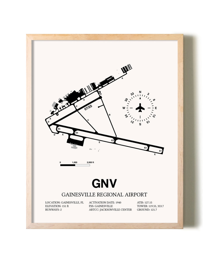 Gainesville Regional Airport framed wall art in white frame