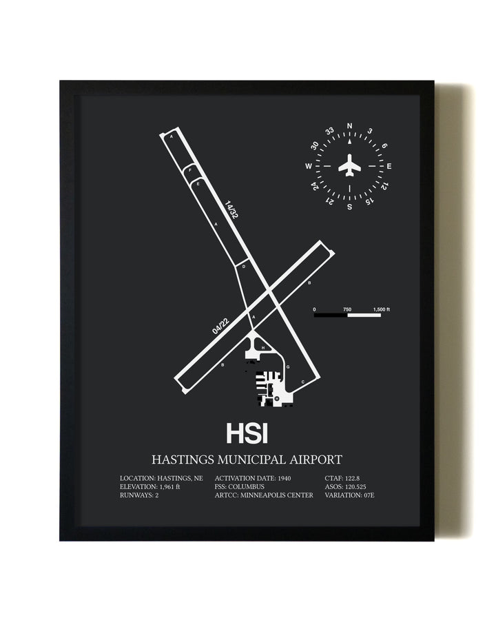 Unframed Hastings Municipal Airport map print poster