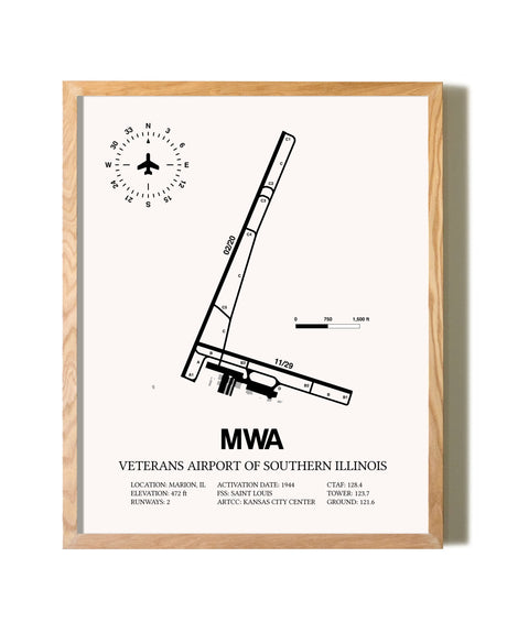 Veterans Airport Of Southern Illinois framed print in natural wood frame