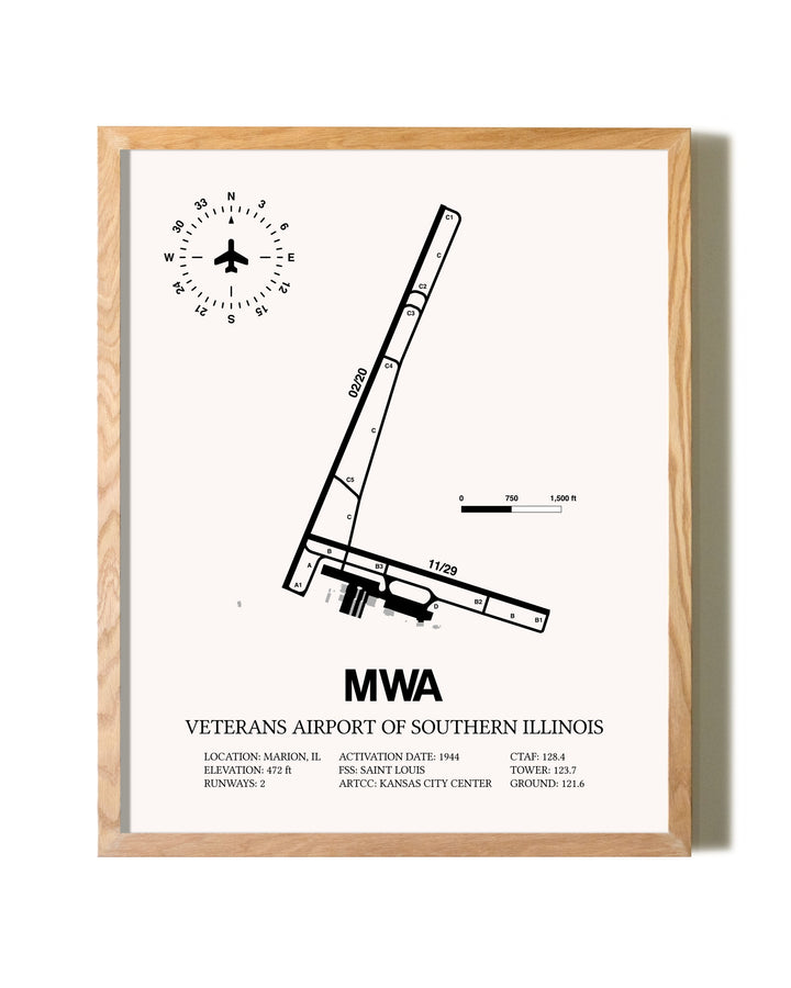 Veterans Airport Of Southern Illinois framed print in natural wood frame