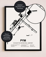 Framed Plymouth Municipal Airport layout wall art poster