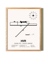 Havre City-County Airport framed print in natural wood frame