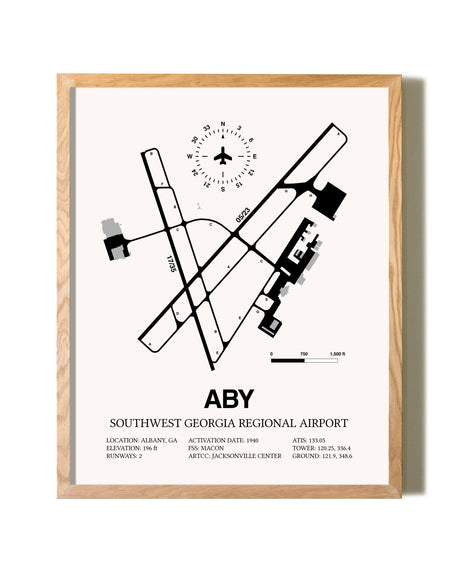 Southwest Georgia Regional Airport framed print in natural wood frame