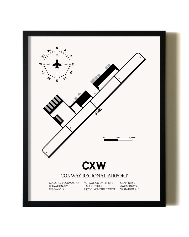Framed Conway Regional Airport wall art poster in black frame