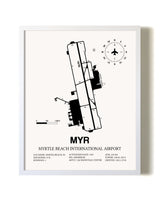 Myrtle Beach International Airport airport map poster in oak frame