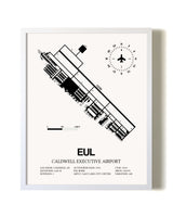 Caldwell Executive Airport airport map poster in oak frame