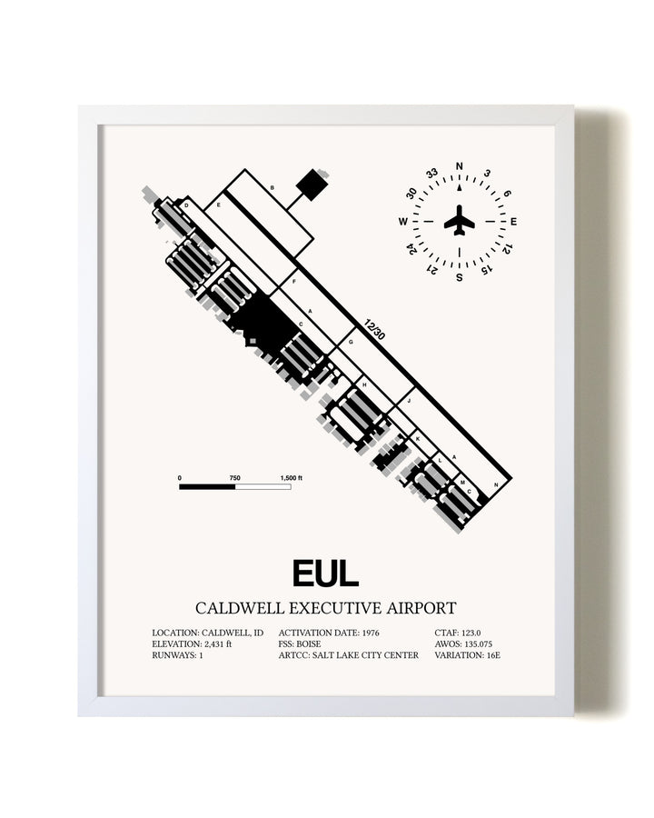 Caldwell Executive Airport airport map poster in oak frame