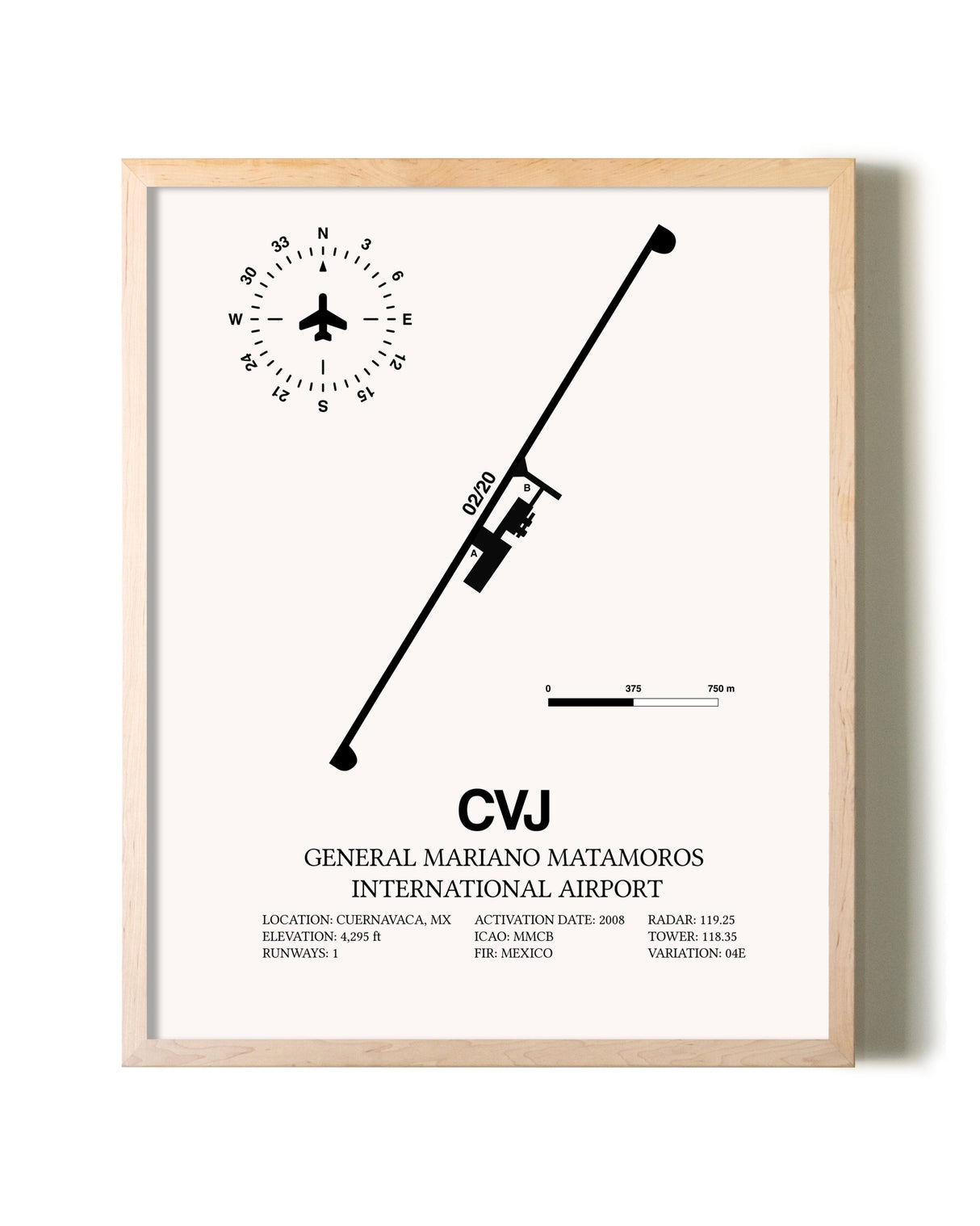 General Mariano Matamoros International Airport framed wall art in white frame