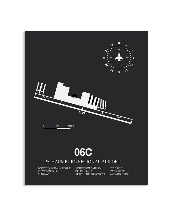 Gray Framed Schaumburg Regional Airport layout wall art poster