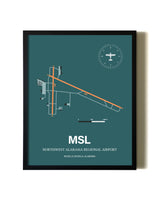 Green Northwest Alabama Regional Airport aviation wall décor in black wood frame