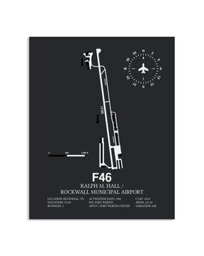 Gray Framed Ralph M. Hall / Rockwall Municipal Airport layout wall art poster