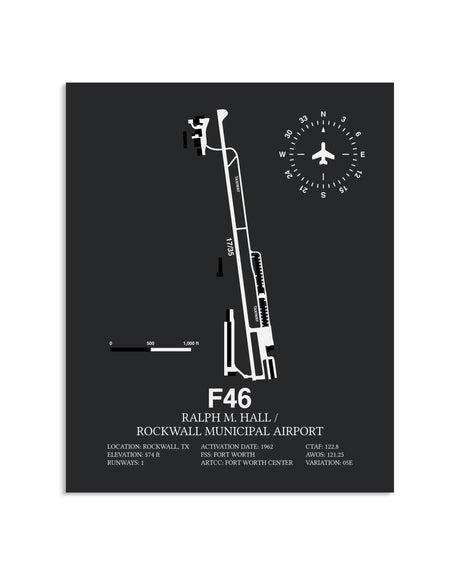 Gray Framed Ralph M. Hall / Rockwall Municipal Airport layout wall art poster