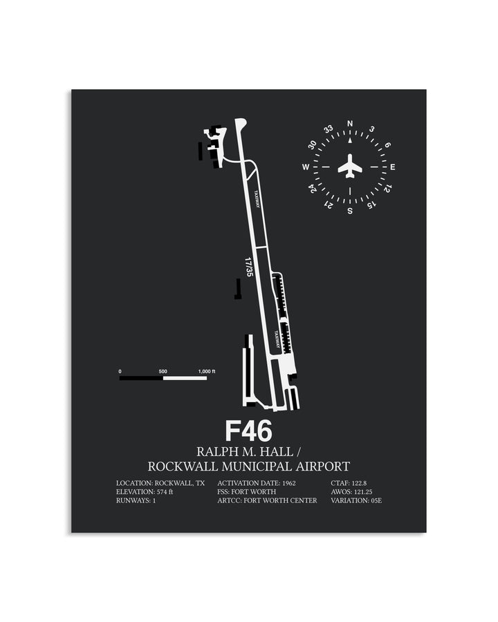 Gray Framed Ralph M. Hall / Rockwall Municipal Airport layout wall art poster