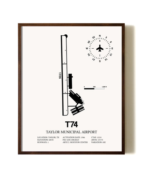 Taylor Municipal Airport aviation print in walnut frame