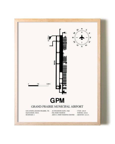 Grand Prairie Municipal Airport framed wall art in white frame
