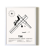 Texarkana Regional Airport-Webb Field airport map poster in oak frame