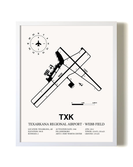 Texarkana Regional Airport-Webb Field airport map poster in oak frame
