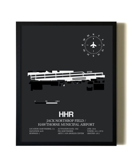 Unframed Jack Northrop Field / Hawthorne Municipal Airport map print poster