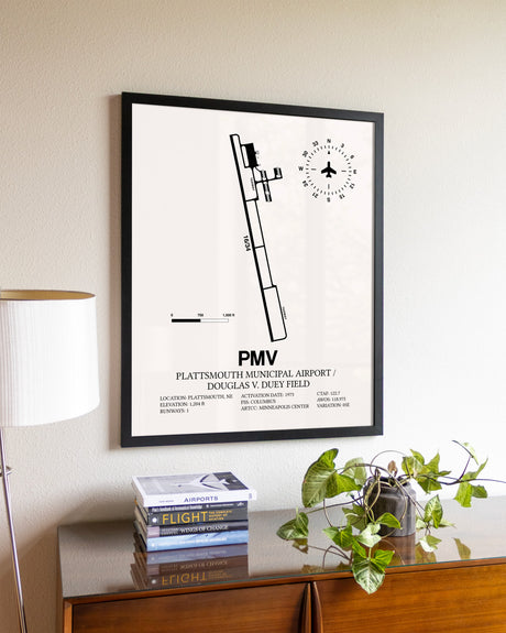 Plattsmouth Municipal Airport / Douglas V. Duey Field aviation wall décor in black wood frame