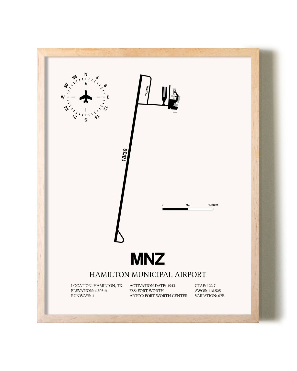 Hamilton Municipal Airport framed wall art in white frame
