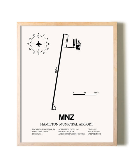 Hamilton Municipal Airport framed wall art in white frame