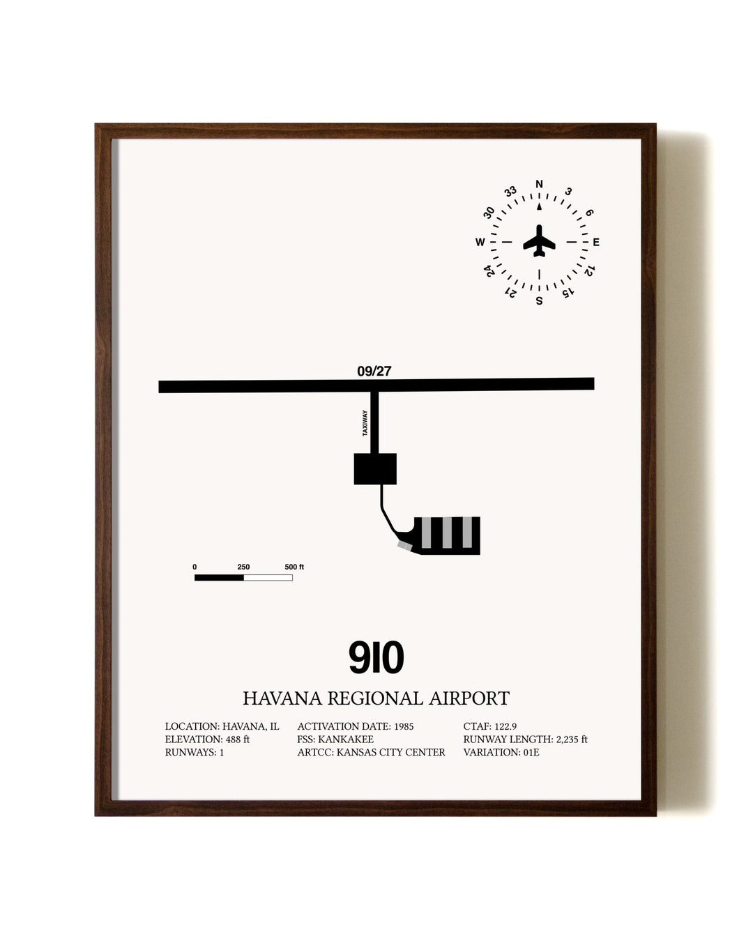 Havana Regional Airport aviation print in walnut frame