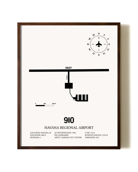 Havana Regional Airport aviation print in walnut frame