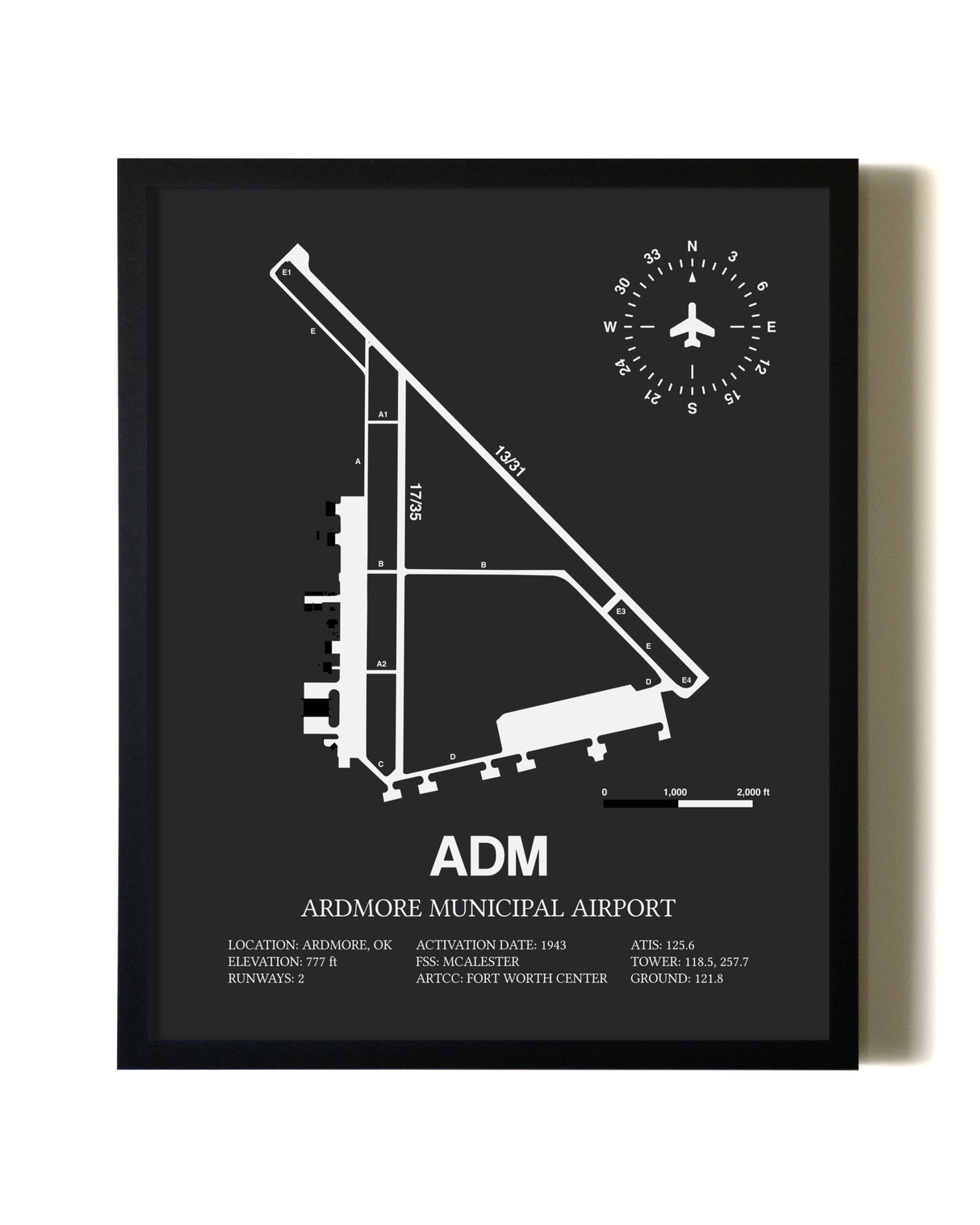 Unframed Ardmore Municipal Airport map print poster