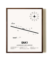 Anderson Lake Airport aviation print in walnut frame