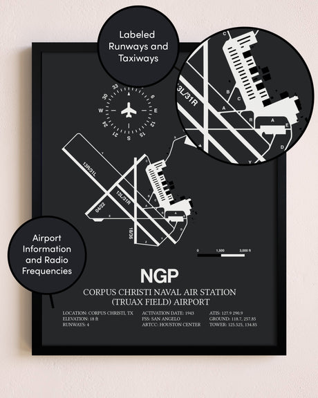 Corpus Christi Naval Air Station (Truax Field) Airport poster size comparison chart