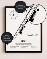 Framed Greenville Spartanburg International Airport layout wall art poster